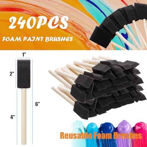 240 Pcs Foam Paint Brushes, 1 Inch Foam Brush for Painting, Bulk Sponge Brushes with Wood Handles, Foam Art Paintbrushes Set for Staining, Varnishing, Finishing, Touchup and DIY Craft Projects