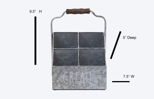 Rae Dunn Desktop Organizer – 4 Compartment Galvanized Steel Table Top Caddy, Stationary Holder – Decorative Storage for Cosmetics, Home and Office Supplies – “Create” Print- Rae Dunn by Designstyles