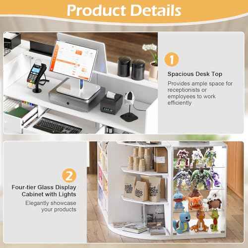 PAKASEPT Reception Desk with Counter for Retail & Checkout,Modern Front Reception Counter with Drawers & Open Shelves,L-Shaped Retail Counter with Storage for Countertop,Beauty Salon,Shop,Bar,White