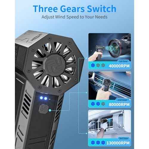 Compressed Air Duster - 130000RPM High-Speed Electric Air Duster, 3 Gear Adjustable Mini Jet Dry Blower, Rechargeable Cordless for Computer Keyboard, PC, Car, Home, and Outdoors Cleaning