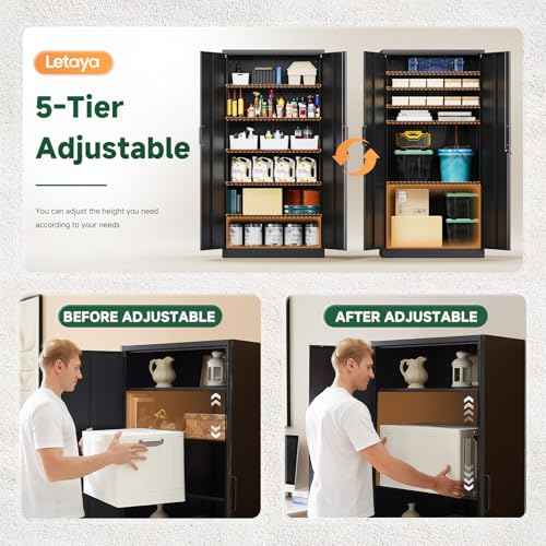Letaya Metal Garage Storage Cabinets with Lock-72 Tall Tool Organizer Steel Lockers, 5 Adjustable Layers Shelves for Home,Office,Warehouse,Garage,(Black-72¡°)