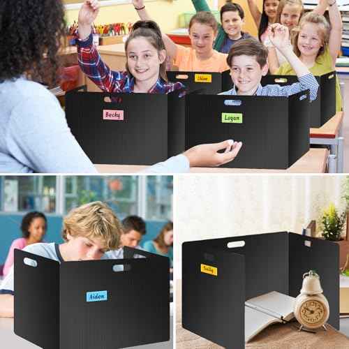 24 Pack Privacy Folders for Students - Durable & Waterproof Plastic Study Desk Dividers,Test Dividers for Classroom,Easy to Clean Privacy Shields & Boards - Includes Extra 48 Labels