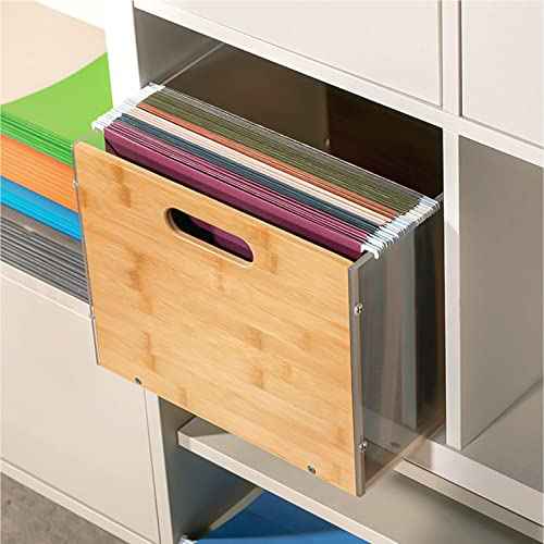 Clear Acrylic File Box Organizer, Bamboo Hanging Folder Storage Boxes, Filing Crate Bin Holder with Handle for Home Office Desk, Letter Size