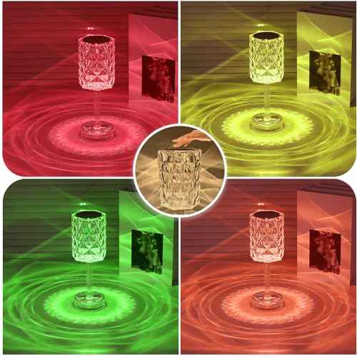 Portable Crystal LED Table Lamp, 3-Levels Brightness Desk Lamp, 3 Color Touch Control Rechargeable Lamp, Night Light, Bedside Lamp,Dining Room Lamp (16-Color)