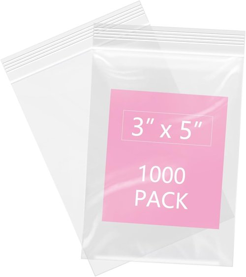 iMailer Clear Small Zip Bags - 1000 Pcs 3" x 5" Reclosable Plastic Poly Bags for Jewelry, Treats & More