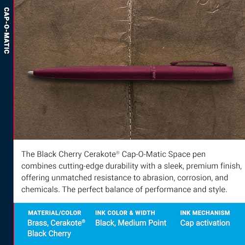 Fisher Space Pen Cap-O-Matic Pen, Ballpoint, Black Cherry, Cerakote Finish, Pocket Clip, Black Ink