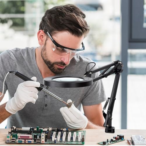 Dylviw 20-Inch Stand & Clamp LED Magnifying Desk Lamp with Real Glass Lens