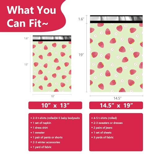 Vapulcio Strawberry Self-Seal Poly Mailers 10x13 Inch, 25 Pack - Perfect for Shipping & Packaging