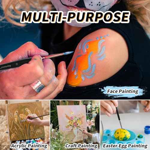 Depvision Paint Brushes Set 12 Pcs Face Paint Brushes and Sponges Set Professional Paint Brushes for Acrylic Painting Acrylic Oil Watercolor Tempera Painting Artist Paintbrush for Kids Adult