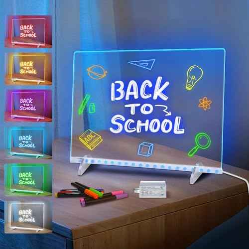 LED Note Board with 7 Colors, Includes Adapter, 13"x10" Led Drawing Board for Kids, Light Up Dry Erase Boards with 7 Markers, Soft Cloth, Hanging Chain, Holiday Trend Gift
