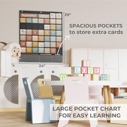 Kids Classroom Calendar Pocket Chart with 86 Colorful Cards - Educational Classroom & Home Learning