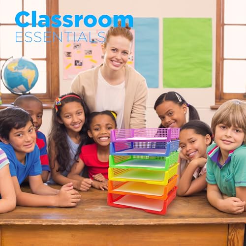 6-Pack Colorful Plastic Turn-In Trays for Teachers, Classroom & Office Organization