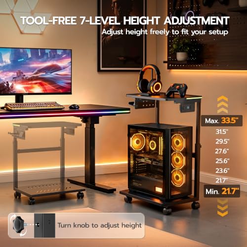 ARES WING RGB Adjustable CPU Tower Stand with Locking Casters and USB Charging