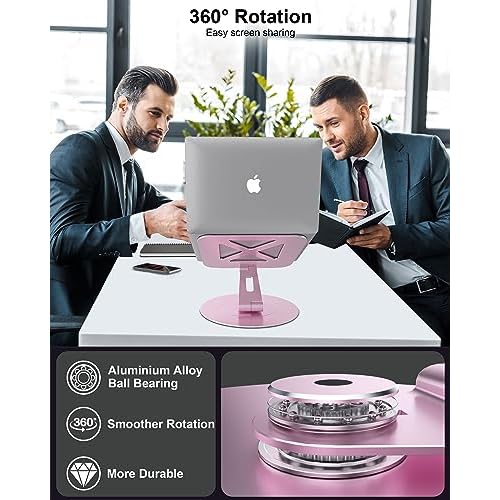 Ultra-Stable Swivel Laptop Stand for Desk, 300% Larger Base Stability, Military-Grade Aluminum, Height Adjustable Stylish Laptop Stand for Women, Suitable for 10"-17.3" Laptops Rose Gold