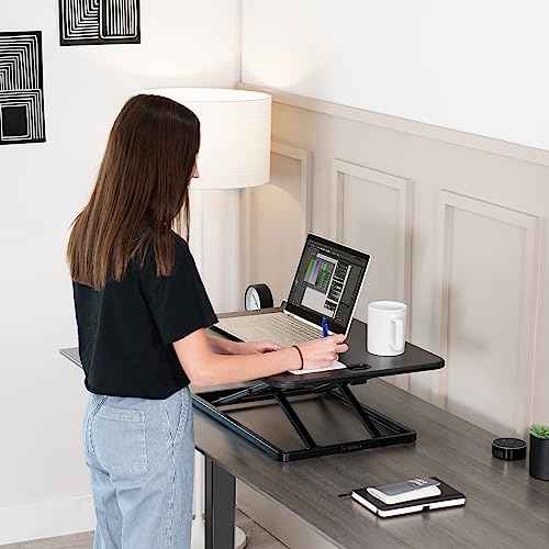 VIVO Ultra-Slim Single Top Height Adjustable Standing Desk Riser, Compact Sit Stand Desktop Converter for Monitor or Laptop, Black, DESK-V001J