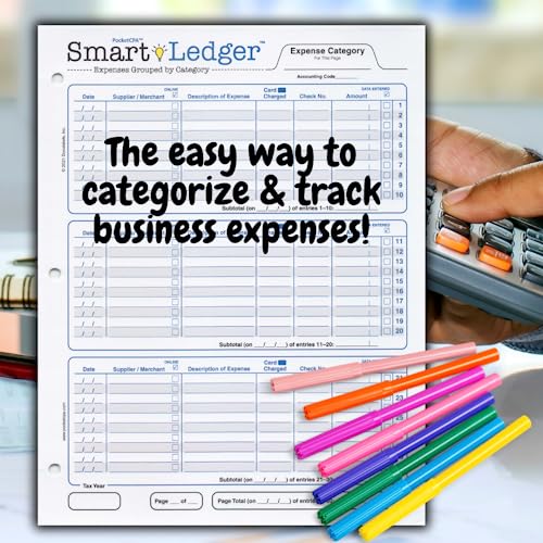 PocketCPA Smart Ledger 50 Sheets: Expense Categorization Organizer, Small Business Bookkeeping 8.5x11, Made in USA