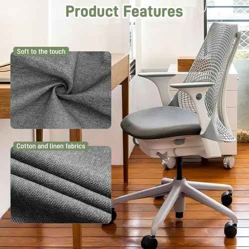 Cotton Linen Chair Seat Covers for Herman Miller Sayl Office Chair - Dust and Stain Resistant, for Sayl Office Chair Seat Cover (Gray)