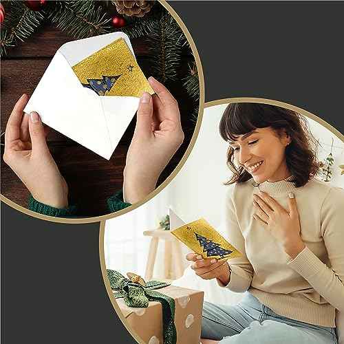easykart labels 16 Christmas Greeting Cards with Gold Foiling & Embossing with Envelopes, Golden Mettalic 6.75 x 4.5 Inch Merry Christmas Cards with Seal Stickers For Friends, Family and loved Ones