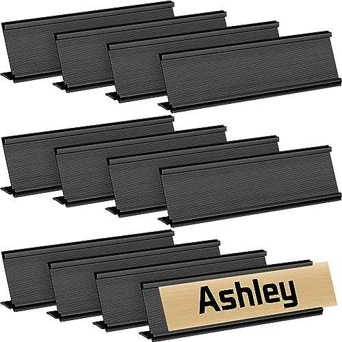 LEIFIDE 12 Pack Aluminum Name Plate Holder for Desk 2 x 8 Inch Blank Name Plates Office Business Desk Holder Desktop Table Display for Back to School Business Office Meeting Teacher Classroom(Black)