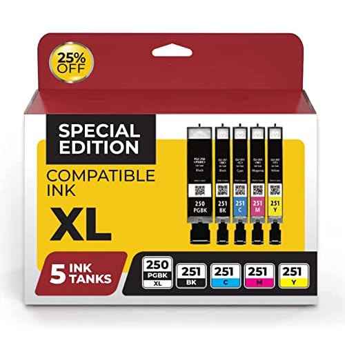 Compatible Ink Cartridge Replacement for Canon PGI250XL and CLI251 (Black (2 Nos), Cyan, Magenta and Yellow, 5-Pack)