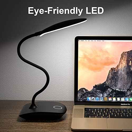 DEEPLITE Battery Operated Desk Lamp, LED Desk Light 3 Lighting Stepless Dimming, Table Lamp 5W Touch Control Eye Caring, Flexible Gooseneck, Portable Reading Light for Dorm Study Bedroom (Set of 2)