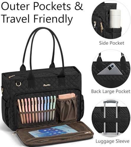 Bagstellar Women's Teacher Tote Bag with 15.6-Inch Laptop - Black