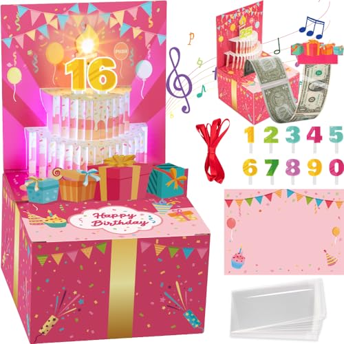 Surprise Musical Pop Up Birthday Card, Money Roll Pull Box, Cash Gift Box for Women, Girls