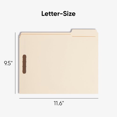 Smead Fastener File Folder, 2 Fasteners, Reinforced 1/3-Cut Tab, Letter Size, Manila, 50 per Box (14537)