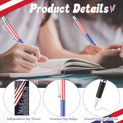 100 Sets Veterans Day Gifts Bulk American Flag Ballpoint Pens USA Patriotic Themed Black Ink Retractable Pen Stars Stripes Bookmarks Stationery Remembrance Day for Home Office Army Veterans Souvenirs