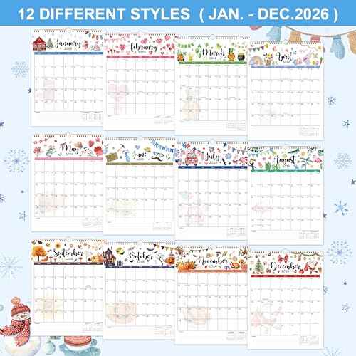 2026 Calendar - 2026 Wall Calendar, January - December 2026, 11.49'' x 14.56'', Vertical Wall Calendar 2026 with Julian Dates, Hanging Hole, Thick Paper