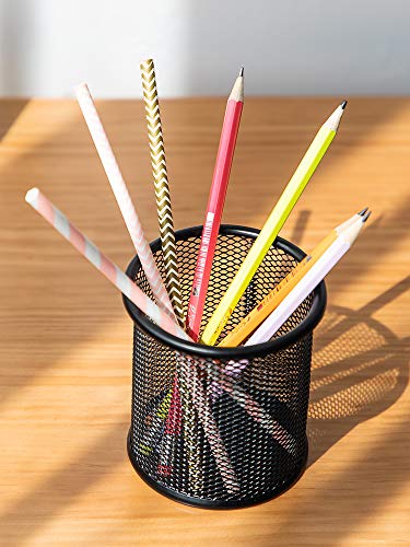 Black Wire Mesh Pen Holder Cup for Desk Office Organizer