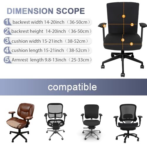 Regular Black 4 Pcs Office Chair Cover Set - Milk Silk Protectors & Armrest Pads
