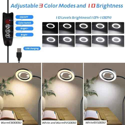 10X Magnifying Glass with Light Three Color Temperature LED Adjustable Height Floor Lights Suitable for Reading, Handicrafts, and Jewelry Merchants