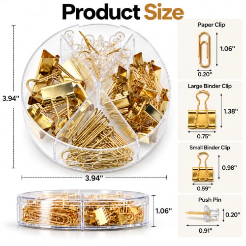 Gold Paper Clips Binder Clips & Push Pin Set - 72pc (1 Pack) CREECHWA