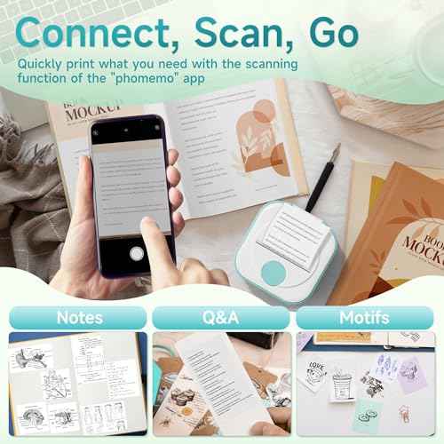 Phomemo Sticker Printer, Q02 Print Pods Mini Printer Thermal Bluetooth Sticker Maker with 3 Rolls Paper, for DIY Creation, Study Notes, Memo, List, Work Plan,Journaling, Gifts