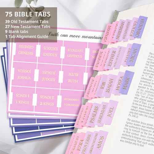 Bible Tabs for Women & Men, Laminated Bible Tabs for Study Bible, Large Print Bible Tabs for Easy Navigation, Bible Index Tabs, 66 Tabs Old & New Testament, Extra 9 Blank Tabs - Violet Ombre