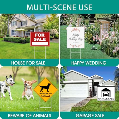 GUGEMEI 17x8 Inch Heavy Duty Metal Yard Sign Stakes 4 Pack - H Frame Supports for Corrugated Plastic Signs