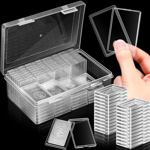 Batiyeer 200 Pcs 1 oz Silver Bar Case Holder Clear Acrylic Capsule Storage Container for 1 Ounce Silver Bar with Plastic Storage Box