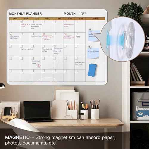 SELEAD Large Magnetic Glass Calendar Whiteboard for Wall - Dry Erase White Board with Markers, Magnets, Eraser - 3¡®x2' Planner Pizarra for Home School Office