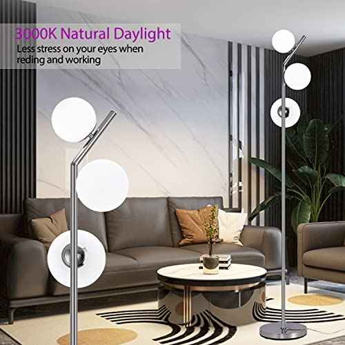 Modern Floor Lamp, LED Standing Tall Pole Lamp with Glass Shade, Elegant Mid Century Modern Floor Lamps for Living Room,Bedroom,Office,3 Lights (Bulbs Included)