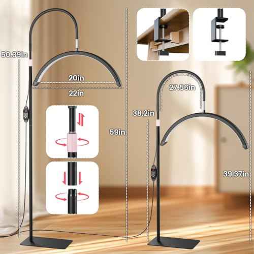 6in1 Colors Half Moon LED Desk/Floor Lamp, 3000LM 48W Bright Eyelash Light, Includes Desktop Clip & Stand Mount for Eyelash Extensions, Skincare, Tattoo, Nail Art, Beauty, Salon Use(Black)