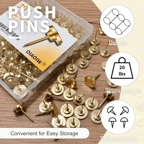Gold 30PCS Metal Thumb Tacks for Wall - Heavy Duty Push Pins, Anti-Rust