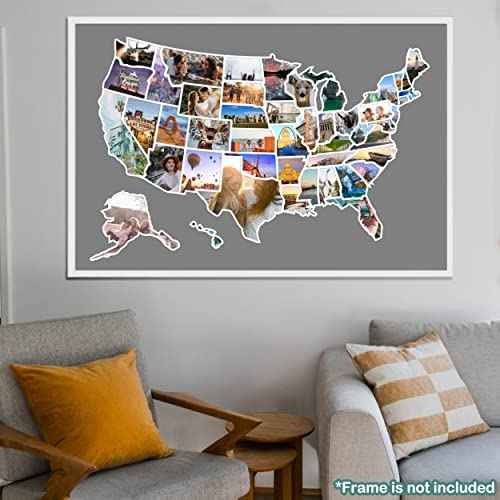 USA Photo Map - 50 States Travel Map 24 x 36 in, Includes Photo Maker, Idea Gift for Lovers Couples Adventurers, United States Weve Visited Vocation Travel Tracker Wall D?cor (Frame NOT Included)