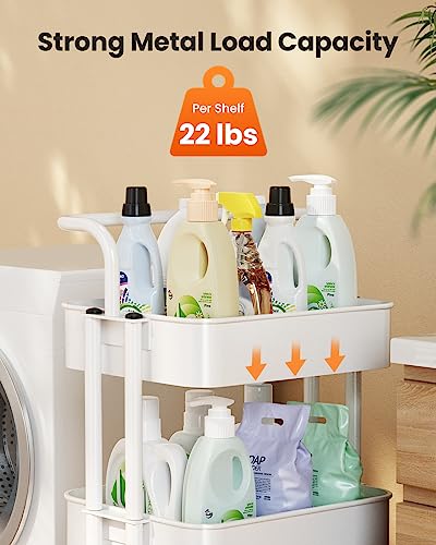 Pipishell 3-Tier White Rolling Utility Cart with Wheels & Handle