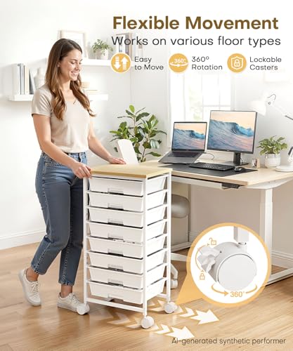 Homde White 8-Drawer Rolling Storage Cart for Desk, Office & Home Organization