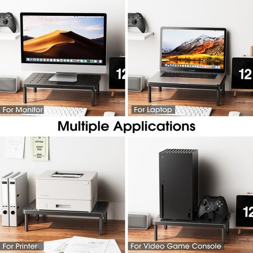 WiseBegan Monitor Stand for Desk - Ergonomic Monitor Riser, Laptop Stand with Non-Slip Pads, Sturdy & Stable Computer Stand with Cooling Holes, Desk Organizer for Laptop, Printer, 14.1''×9.4''×3.9''