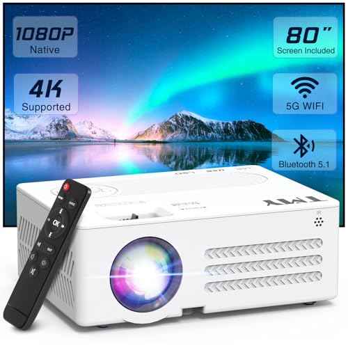 TMY Projector with WiFi and Bluetooth¡¼80" screen included¡½Native 1080P Outdoor Projector, 4K Supported Portable Projector, Compatible with iOS/Android/PC/TV Stick/HDMI/USB, Indoor Outdoor Use