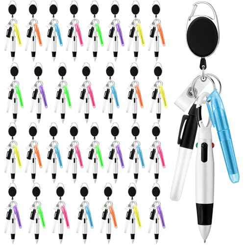 120 Pcs Retractable Nurse Pen Bulk Set 4 in 1 Ballpoint Pens Mini Highlighter Mini Marker Nursing Keychain Clip for Badge CNA Nurse Accessories Gifts Office(Black)