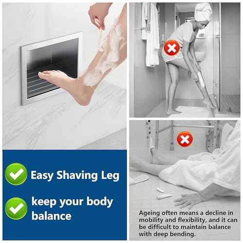 Shower Foot Rest for Shaving Legs, 304 Stainless Steel Footrest Niche with Shaving Holder, Recessed Shower Niche for Shaving Legs, Matte White