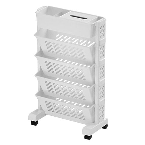 RWUDV Movable Deskside Bookshelf Book Rack Storage Bookshelf Rolling Book Cart Compact Desk Storage Organizer with Caster Wheels Corner Display Rack Multi Purpose Rolling Cart(5 Layer)